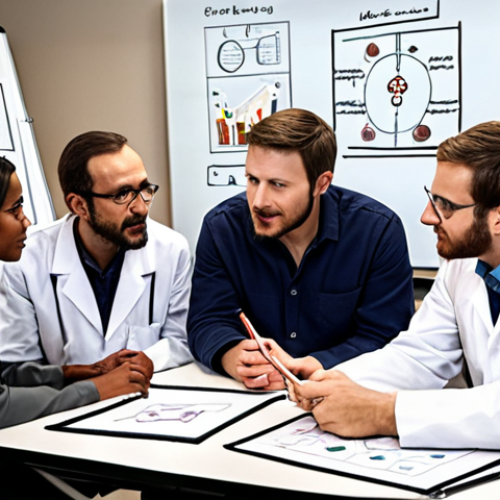 Home 4 **
"Diverse team collaborating around a table, brainstorming ideas, communicating effectively, whiteboard with diagrams, showcasing different backgrounds (scientists, engineers, social scientists), emphasizing trust and respect."
**