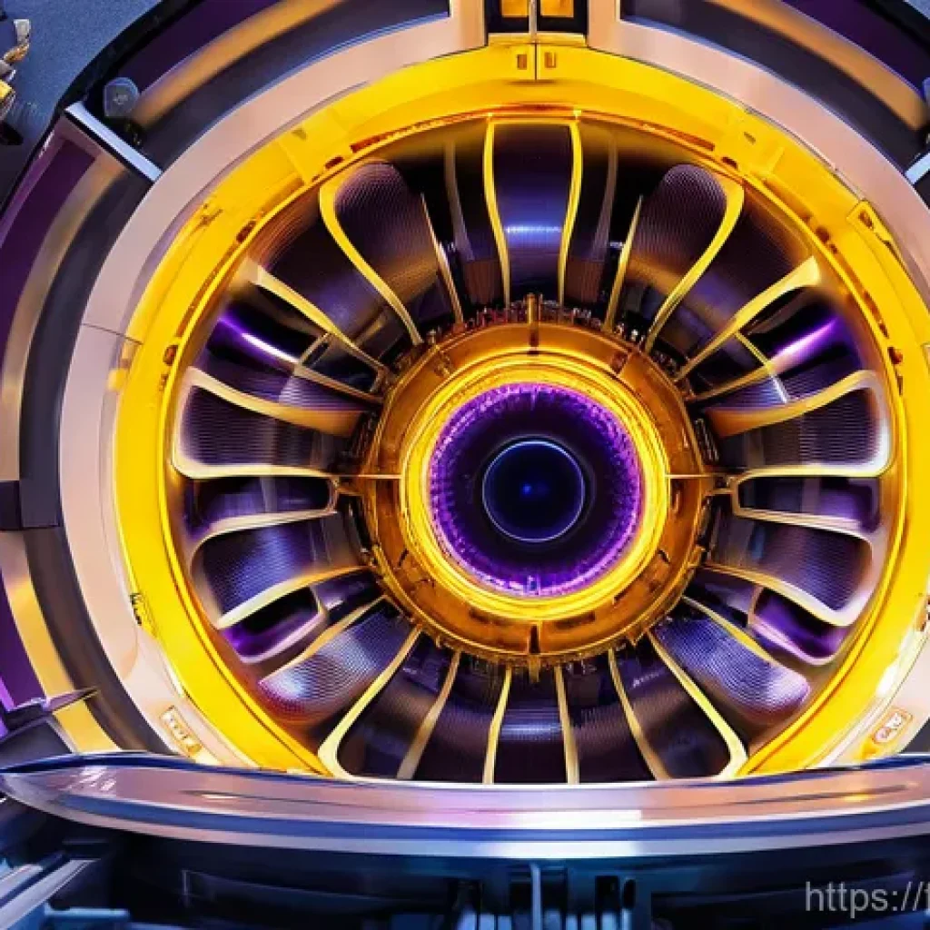 융합 연구의 실험 설계 방법 - **A highly detailed, wide-angle shot of the interior of a futuristic fusion reactor, specifically a ...