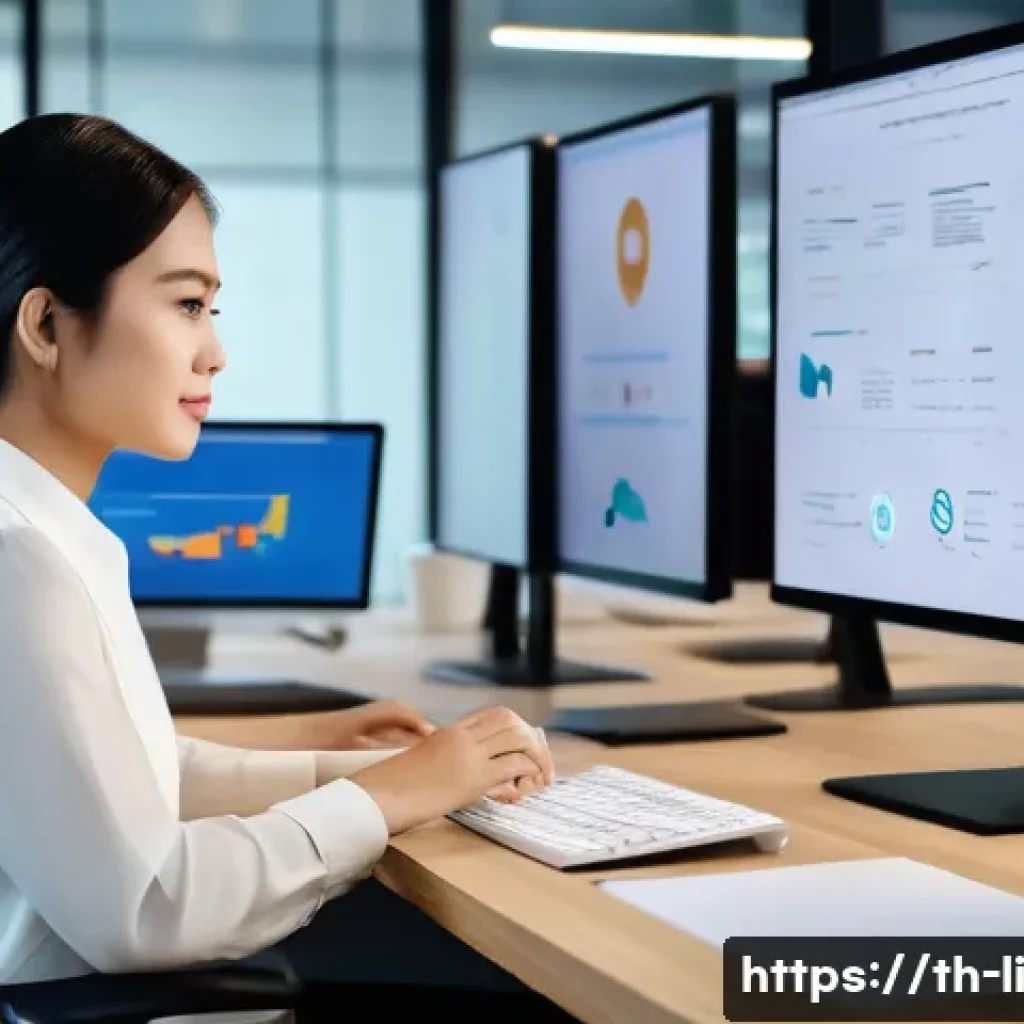 융합 연구의 비즈니스 모델 개발 - A modern Thai technology startup office scene featuring a diverse team of professionals collaboratin...