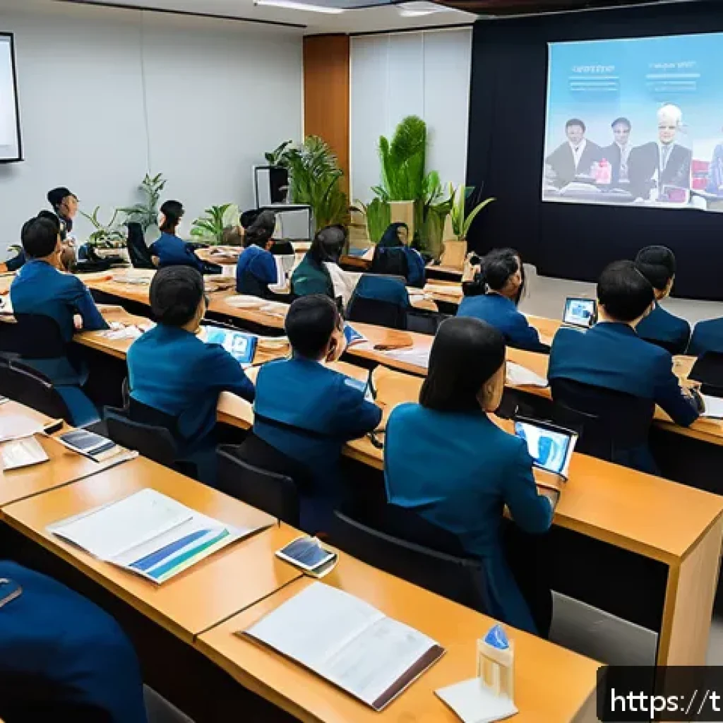 효과적인 융합 연구를 위한 커뮤니케이션 - A modern academic seminar room in Thailand filled with a diverse audience attentively listening to a...