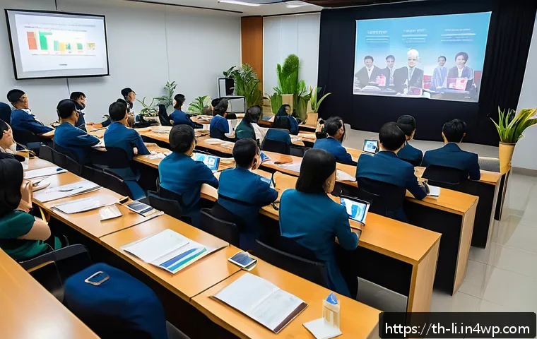 효과적인 융합 연구를 위한 커뮤니케이션 - A modern academic seminar room in Thailand filled with a diverse audience attentively listening to a...